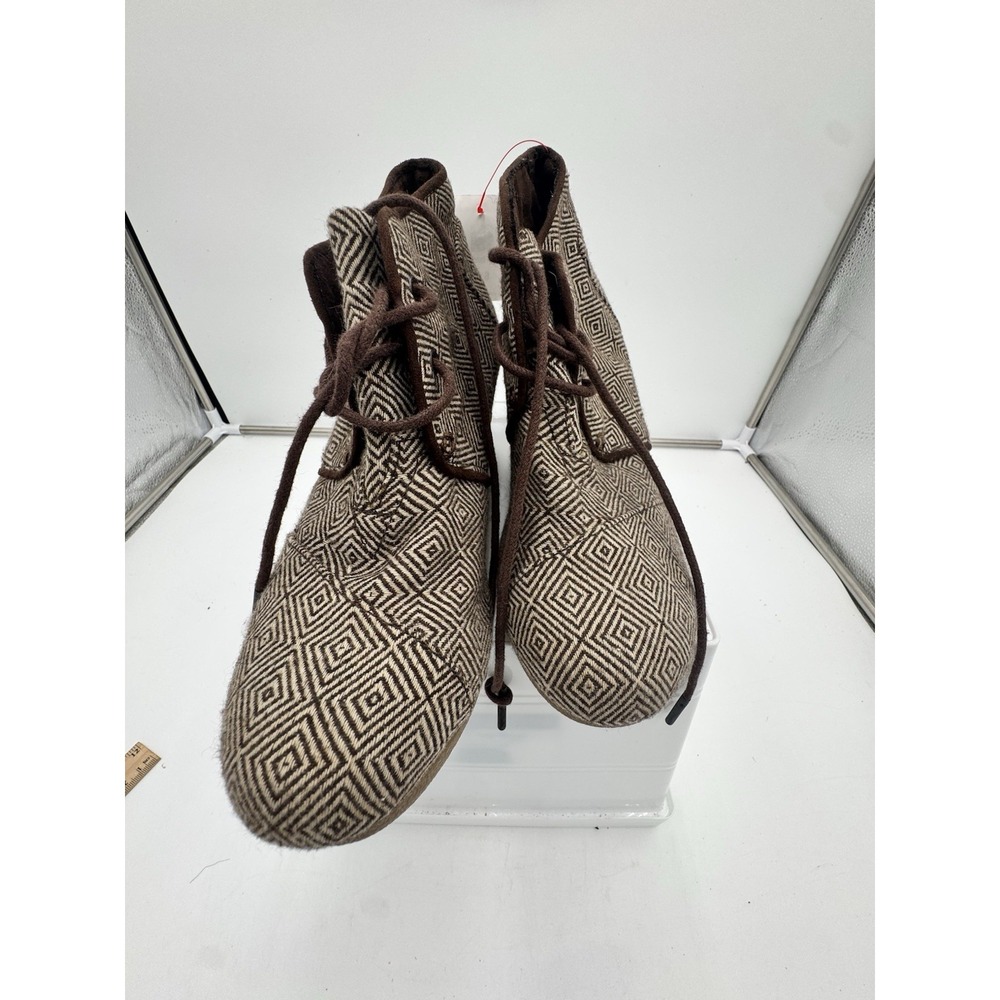 Toms Women's Desert Geometric Design Brown Lace Up Wedge Boots Size 7‎